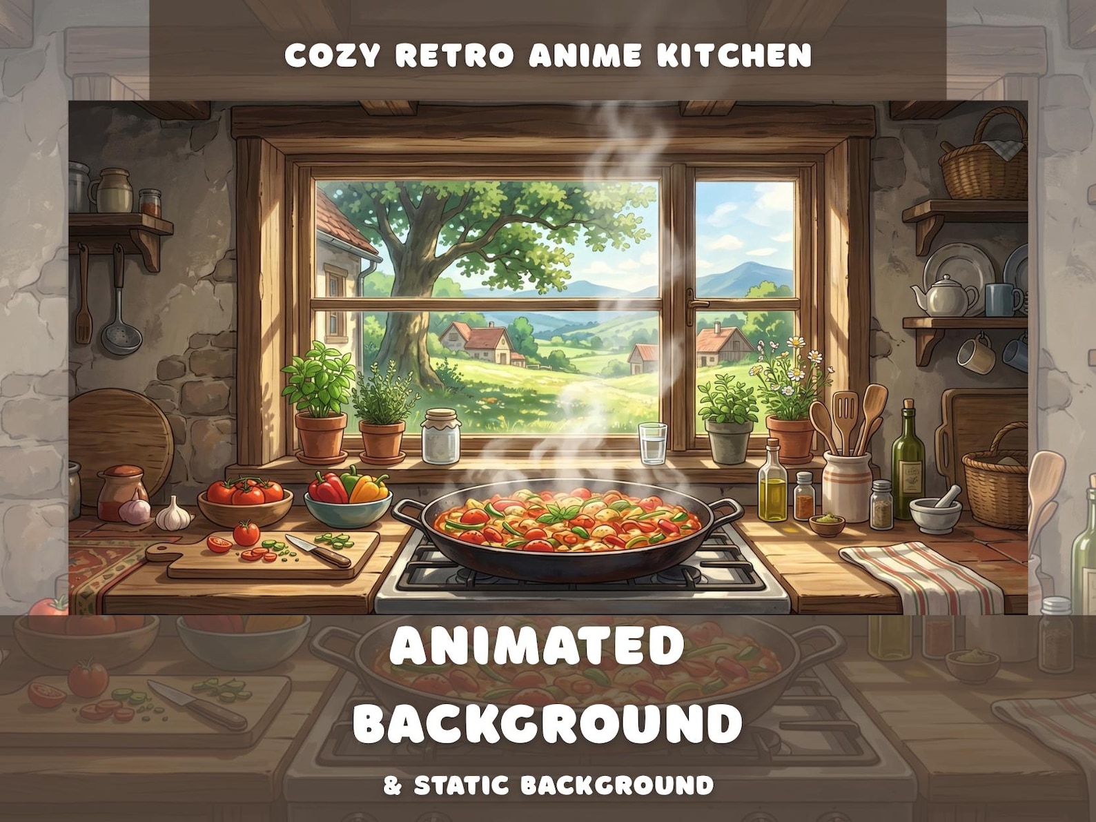 Cozy Retro Anime Kitchen Animated Background Cottagecore Vtuber Cooking ...