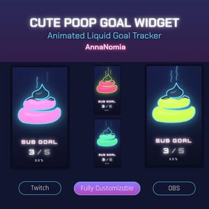 Cute Poop Liquid Goal Widget | Neon Funny Twitch Sub Follower Bits Tracker | StreamElements OBS Stream Widgets Twitch Customizable