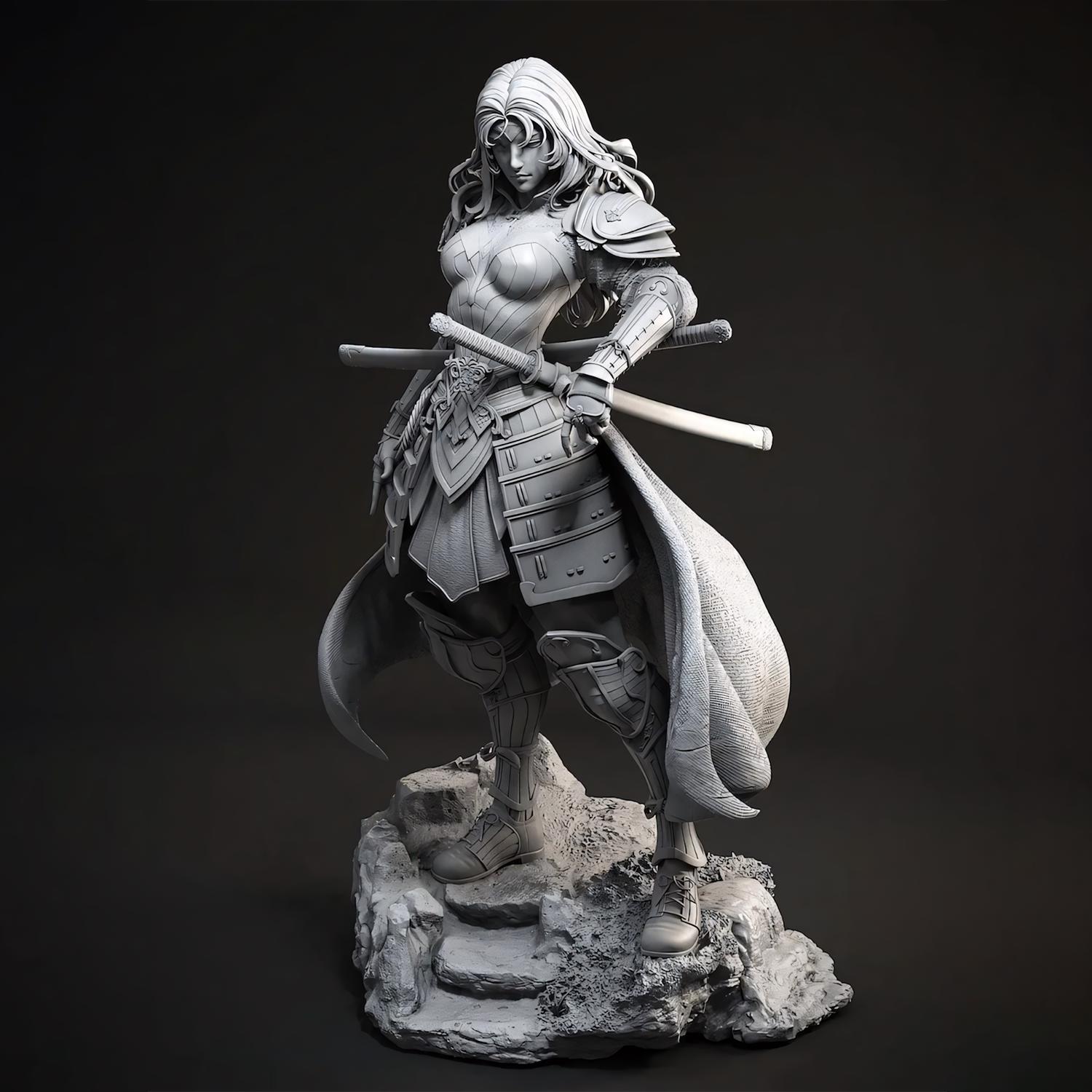 Sephiroth Female STL File | Final Fantasy Samurai Girl 3D Print Model | Katana Warrior Fanart Figurine STL
