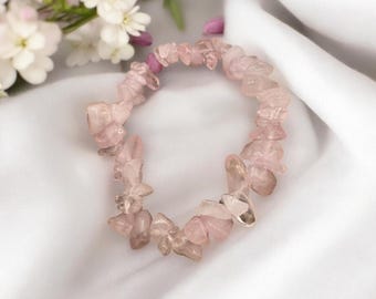 Pulsera de cuarzo rosa, piedra del amor y del corazón, cuentas de cuarzo rosa rosa, pulsera delicada, genuina