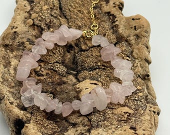 Pulsera de cuarzo rosa, piedra del amor y del corazón, cuentas de cuarzo rosa rosa, pulsera delicada, genuina