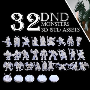 32 DnD STL Miniatures Bundle – Monsters Edition – Fantasy Creatures & Bases | 3D Printable + Blender Files