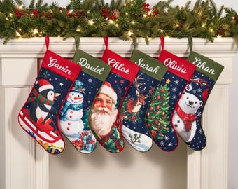 Personalized Embroidered Christmas Stockings, Custom Family Xmas Stocking with Name,Holiday Christmas Gifts,Monogram Stocking, Holiday Decor