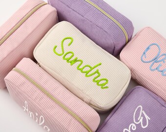 Embroidery Corduroy Cosmetic Bag,Custom Makeup Bag With Zipper Bridesmaid Gift,Bachelorette Gift,Wash Bag For Travel,Gift For Her,Mom Gift.
