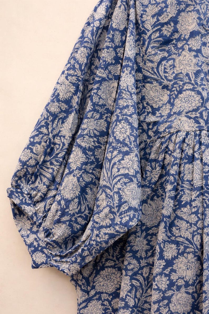 Handmade Floral Tunic Dress, Gift for Her, Modest Summer Dress with Sleeves, Beach Cover Up Luxe, Breathable Cotton Boho Midi image 12