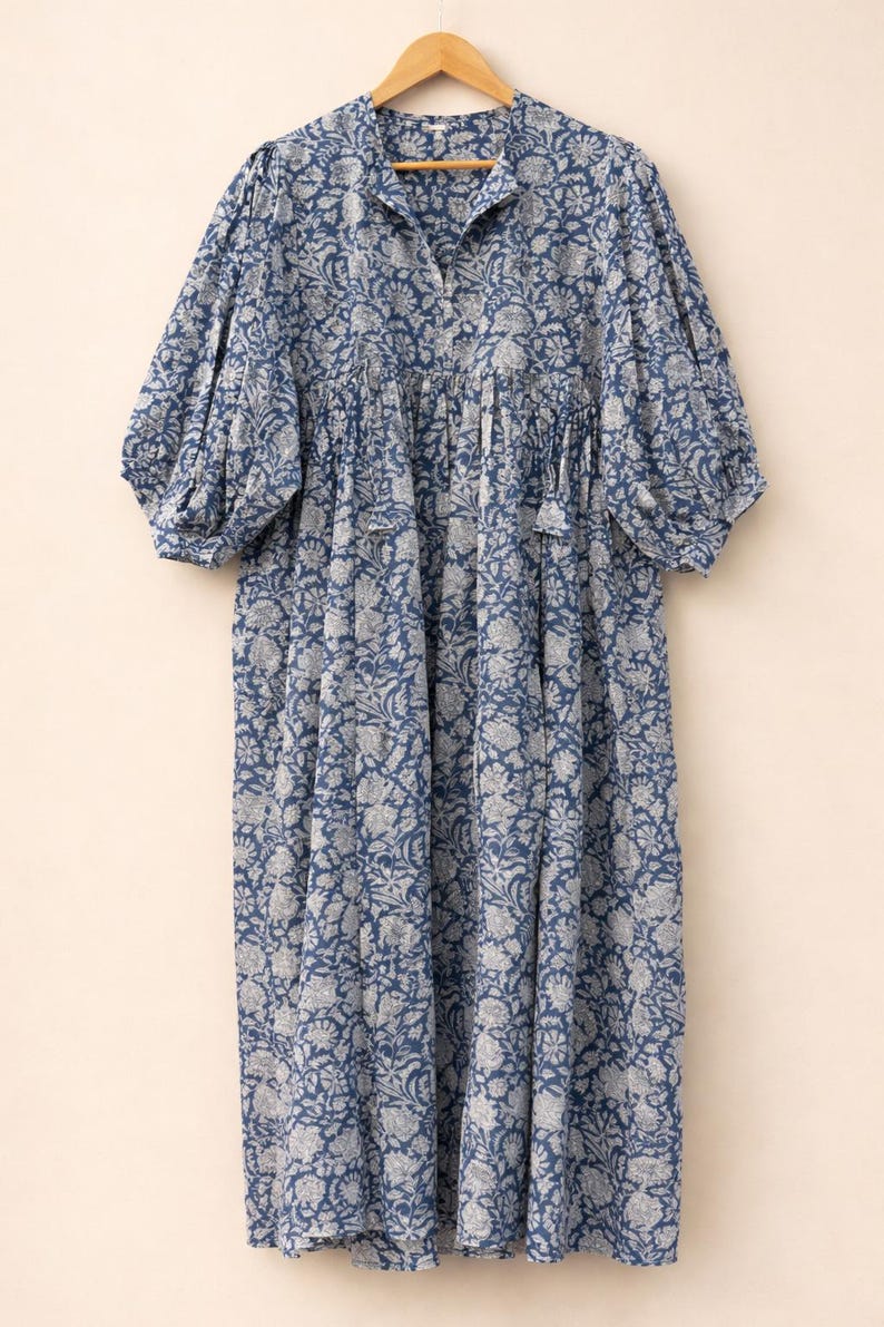 Handmade Floral Tunic Dress, Gift for Her, Modest Summer Dress with Sleeves, Beach Cover Up Luxe, Breathable Cotton Boho Midi image 10