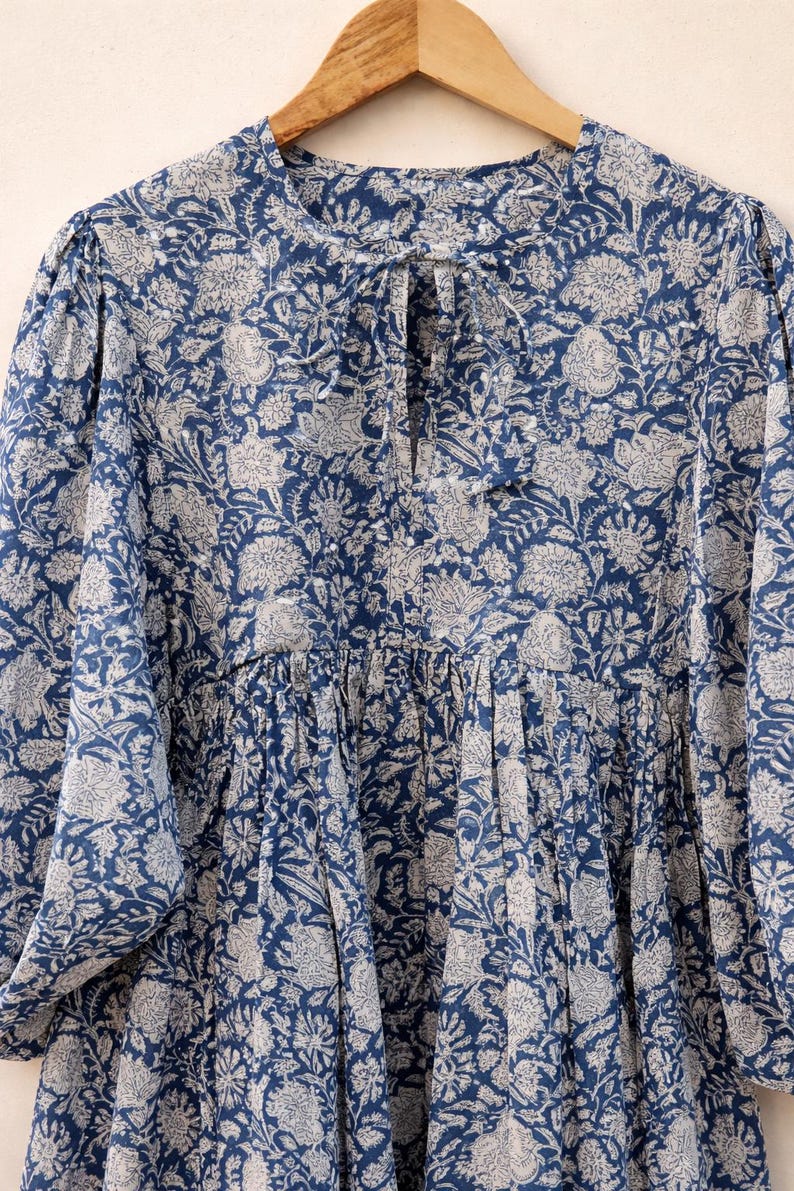 Handmade Floral Tunic Dress, Gift for Her, Modest Summer Dress with Sleeves, Beach Cover Up Luxe, Breathable Cotton Boho Midi image 11