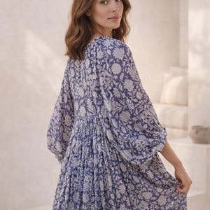 Handmade Floral Tunic Dress, Gift for Her, Modest Summer Dress with Sleeves, Beach Cover Up Luxe, Breathable Cotton Boho Midi image 9