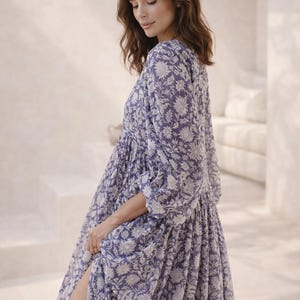 Handmade Floral Tunic Dress, Gift for Her, Modest Summer Dress with Sleeves, Beach Cover Up Luxe, Breathable Cotton Boho Midi image 8