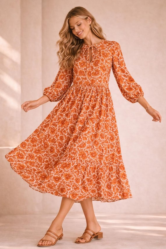 cotton keyhole neckline midi dress 100% Organic Cotton Keyhole Midi Dress