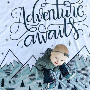 Adventure awaits mountains - Velveteen Blanket