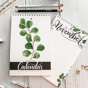 Perpetual Calendar Botanical Eucalyptus Watercolor - Birthday and anniversary calendar - Family calendar