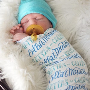 Swaddle - Hearts - Hand lettered Swaddle - 2 Custom colors baby swaddle - Birth announcement - personalized swaddle