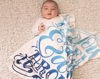 Swaddle - I love you a bushel and a peck and a hug around the neck - Baby Swaddle - Organic cotton swaddle - Blue shades