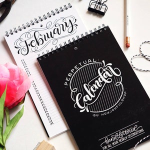 Perpetual calendar Black & White - Birthday calendar - Hand lettered calendar - Family calendar - Calendar without year