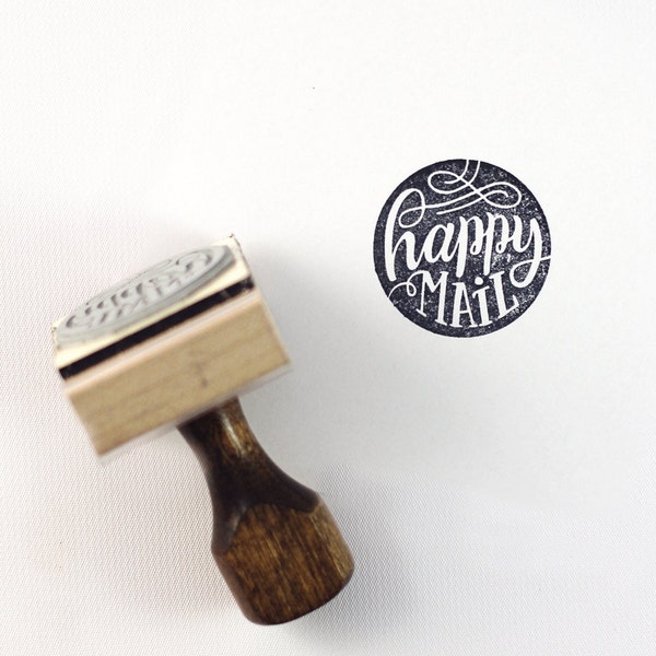 Happy Mail - Sello carta de mano - 1 1/2 x 1 1/2 sello