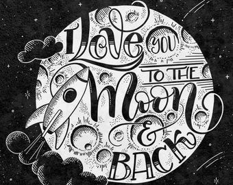 I love you to the moon and back - Space and rocket Velveteen Blanket
