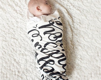 Swaddle - You are our greatest adventure swaddle - Calligraphy swaddle - Organic cotton & fleece baby swaddle