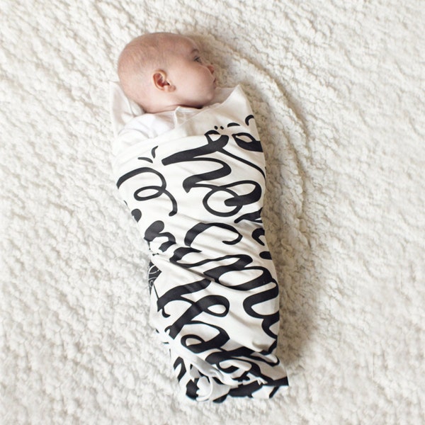 Swaddle - You are our greatest adventure swaddle - Calligraphy swaddle - Organic cotton & fleece baby swaddle