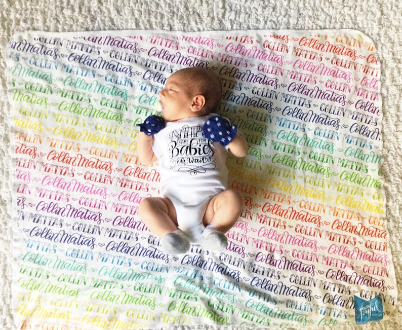 Organic cotton knit The ORIGINAL rainbow personalized swaddle Personalized swaddle Rainbow baby Birth announcement
