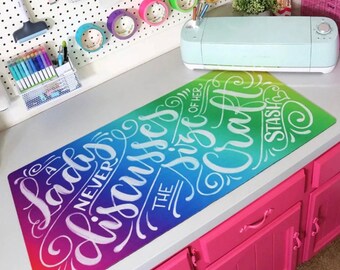 A lady never discusses the size of her craft stash - Rainbow - Desk Mat Protection for Desk - Oversize Mouse Pad