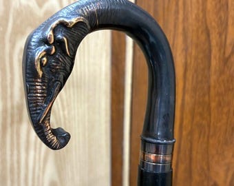 Handmade Nautical Brass Elephant Handle Walking Stick, Victorian Foldable Cane