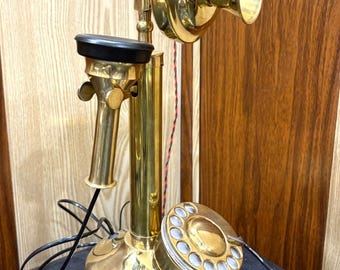 Brass Candlestick Telephone: Nautical Rotary Dial, Working Landline