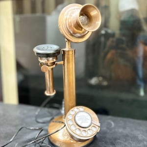 Brown Finish Candlestick Telephone, Nautical Brass Telephone ~ Landline Working Telephone, Unique Collectible Telephone, Décor & Gift Item