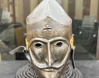 Viking Steel Helmet With Chainmail Crusader Knight LARP Helmet Armor Cosplay
