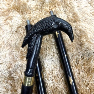 Black Crow Head Handle, Steampunk Wooden Canes, Nautical Aluminum Foldable Wooden Walking Stick ~ Victorian Handmade Wooden Cane ~ Gift Item