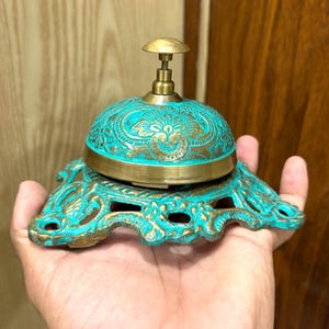 Antique Brass Finish Bell Ornate Hotel Front Desk Bell ~ Service Counter Decorative Tabletop Office Working Marine Nautical Bell ~ Gift Item