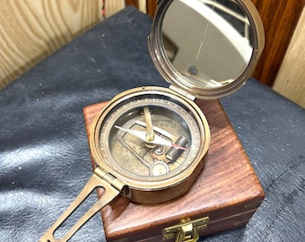 Brújula náutica de latón macizo con caja de madera, regalo