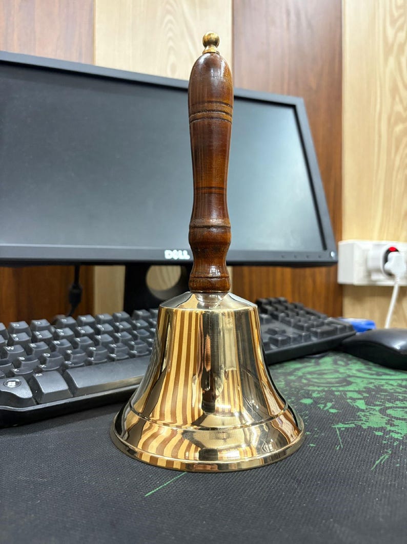 11 Inch Solid Brass Hand Bell With Wooden Handle, Nautical Décor - Etsy
