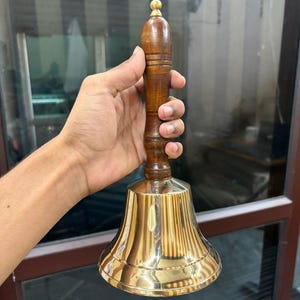 Nautical Solid Brass Hand Bell With Wooden Handle ~ School Bell Dinner Bell Home Office Décor Bell ~ Gift Item