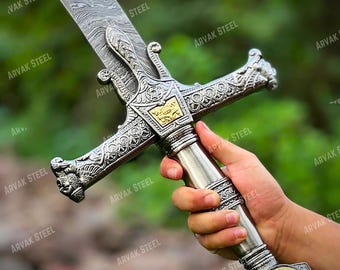 Handmade Damascus Steel Wise King Sword, Magen David Pommel, Medieval Sword, Anniversary Gift for Him, Judaica Collector Gift