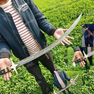 Real Handmade Islamic Sword,Long sword,custom handmade Damascus sword,ottoman sword,historial medieval products, tempered leather scabbared
