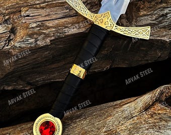 Benutzerdefinierte handgeschmiedete Edelstahl GOLDRYN SWORD Thron des Glas Athril Videospiel Schwert mit Kostüm Rüstung, Weihnachtsgeschenk