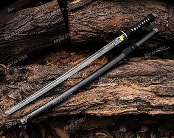 ハンドメイドダマスカス刀、手鍛造フルタングサムライ刀、本物の日本製ブラウン刀、ドラゴンソード、彼への贈り物