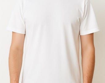 Plain white short-sleeved t-shirt, 100% cotton