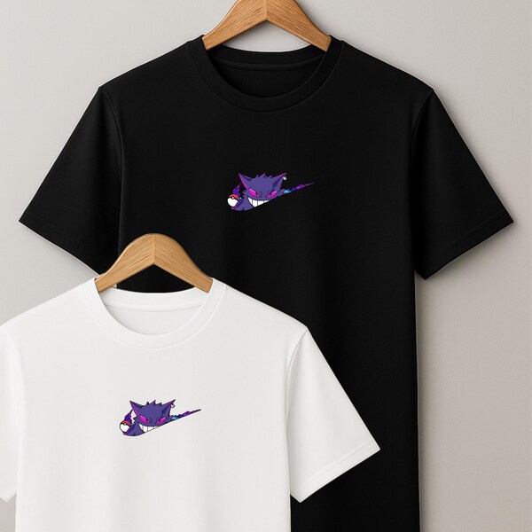 T-Shirt aus 100 % Baumwolle mit Ectoplasma Gengar-Aufdruck in der Mitte, in Schwarz oder Weiß. Größen: M, L, XL, XXL