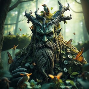 Mystical Tree Spirit Printable Art – Fantasy Forest Guardian Wall Decor by ArtByVlinder