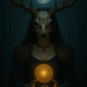 Mystical Antlered Woman Printable Wall Art – Pagan Fantasy Decor – Digital Download by ArtByVlinder