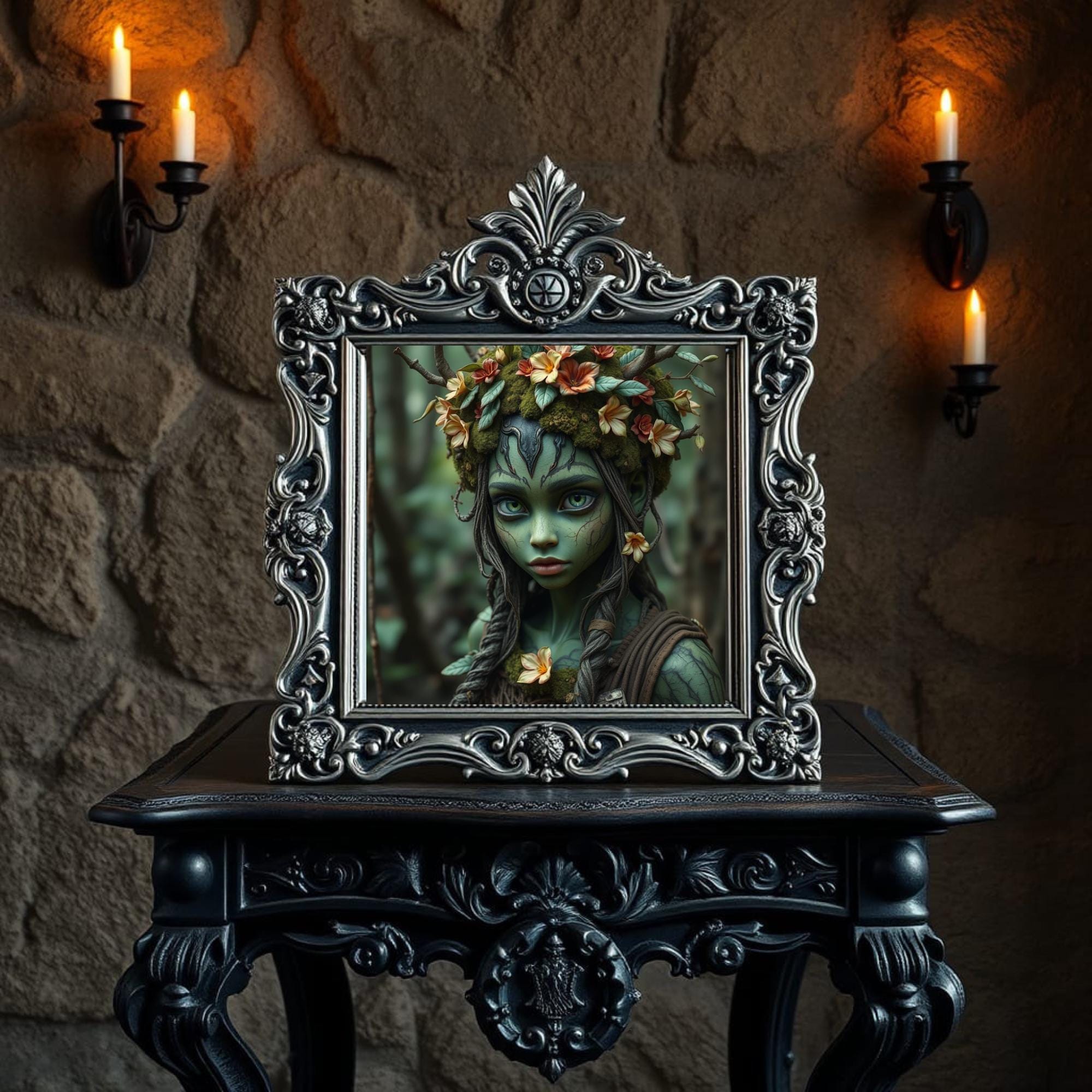Sacred Forest Spirit Wall Art – Moss Woman Portrait – Fantasy Nature ...