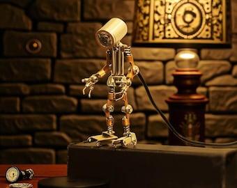 Handmade Steampunk Metal Robot Sculpture: Industrial Spark Toy Decor