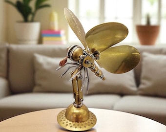 Steampunk Butterfly Sculpture: Mechanical Metal Insect Figurine