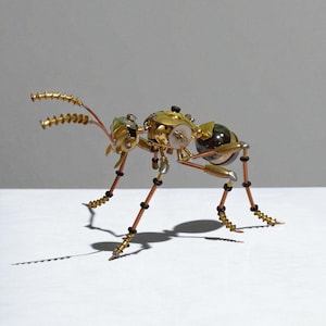 Steampunk Mechanical Insect Ant – Handmade Metal Beetle Sculpture, Steampunk Home Decor Accent, Unique Valentine’s Day Gift for Him or Her