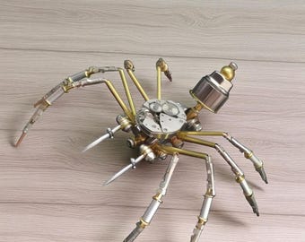 Handmade Steampunk Spider Sculpture: Metal Robot Ornament DIY