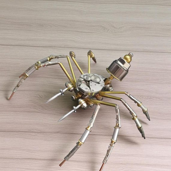 手作りスチームパンク風クモの彫刻：金属製ロボットオーナメントDIY