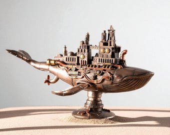 Steampunk walvissculptuur: handgemaakte galactische koloniekunst - nautisch-fantasiedecor