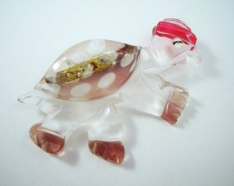 Vintage reverse carved turtle brooch